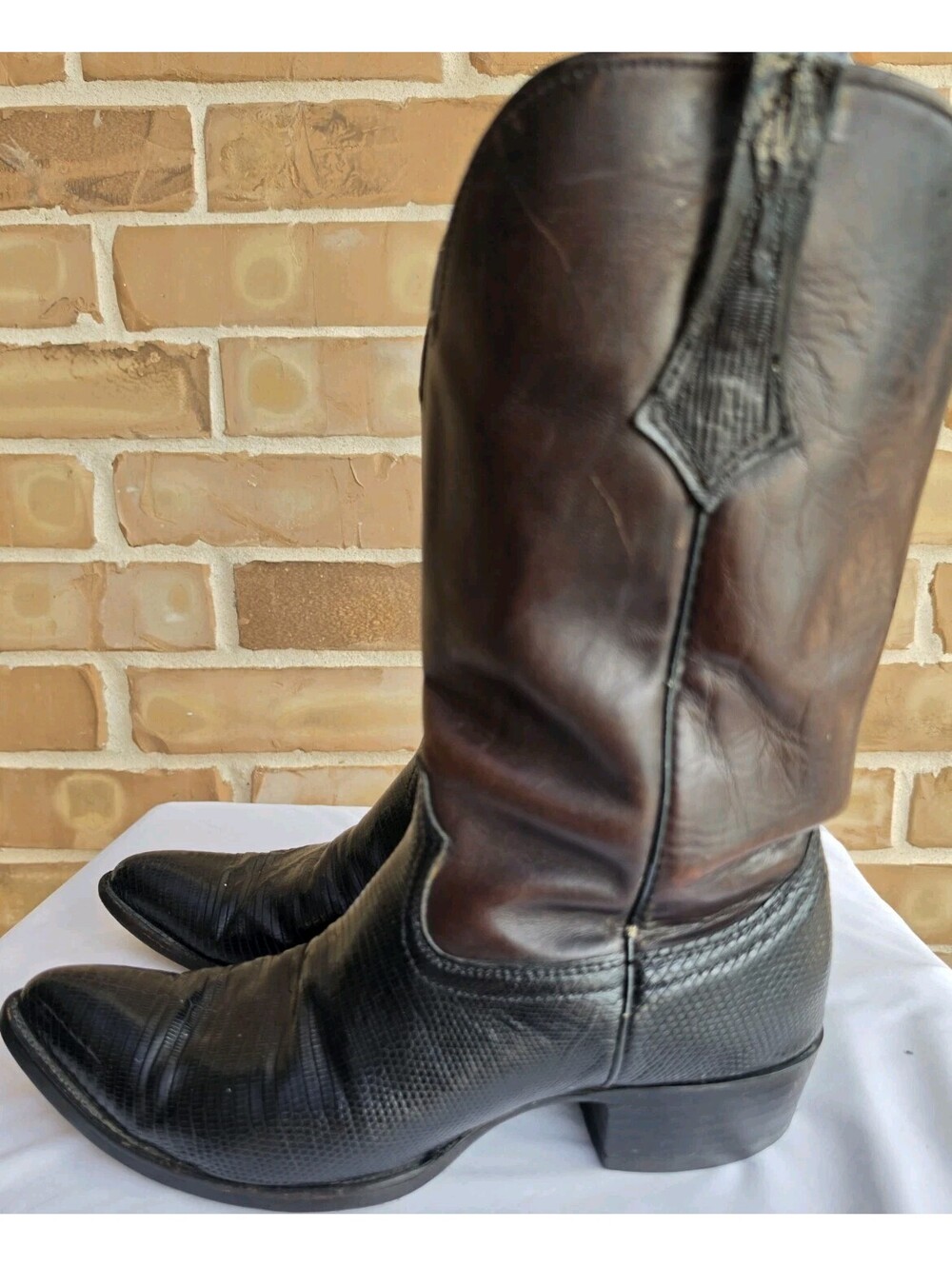 Vintage Frye Mens 10.5D Black Teju Lizard Cowboy Boots Western Exotic